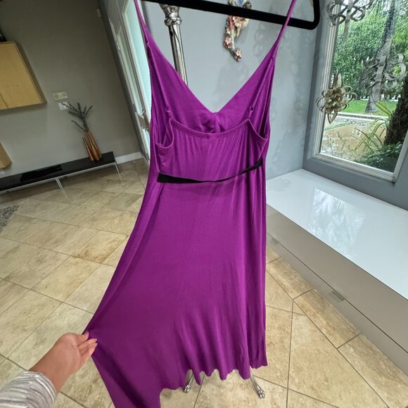 Aqua Lipstick Magenta Asymmetrical Flowy Maxi Midi Dress - Picture 9 of 11